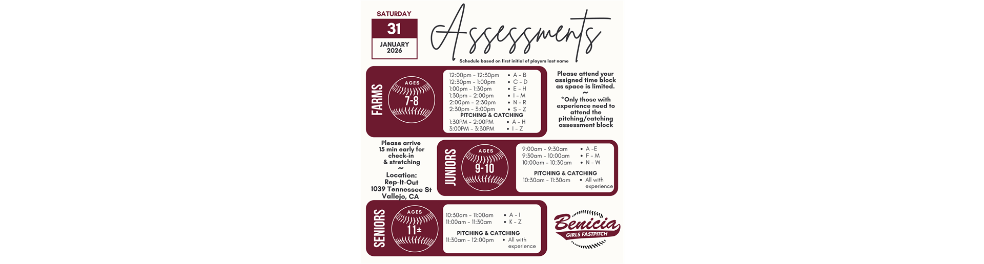 Spring Player Assessment Schedule